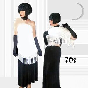 White Shawl With Fabulous Fringe, Boho Hippie Wedding Bridal - 70s Vintage